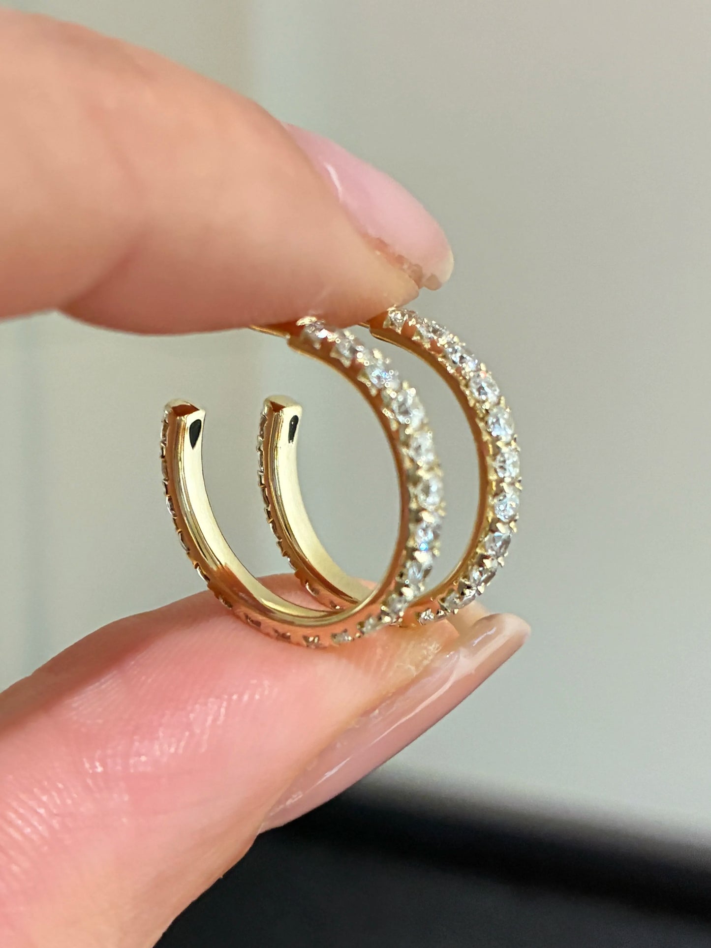 9Kゴールド ダブルライン フープピアス（ペア合計約1.0ct）