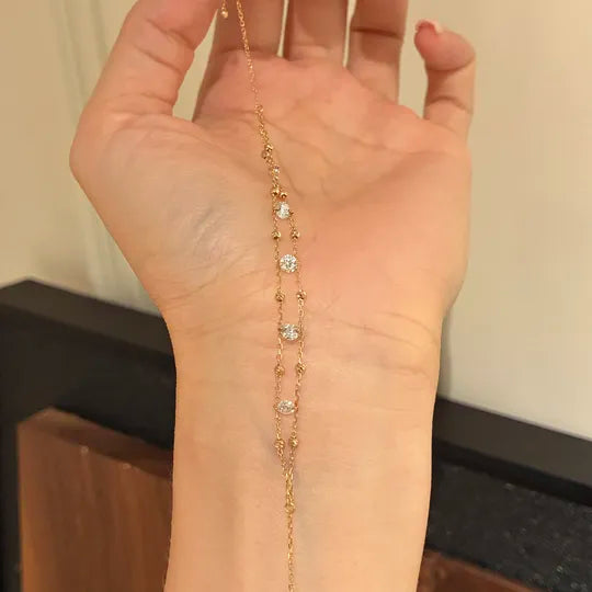 ダブルチェーン ステーション ダイヤモンドブレスレット（合計約0.70ct）