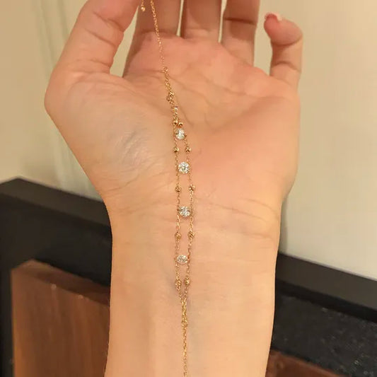 ダブルチェーン ステーション ダイヤモンドブレスレット（合計約0.70ct）
