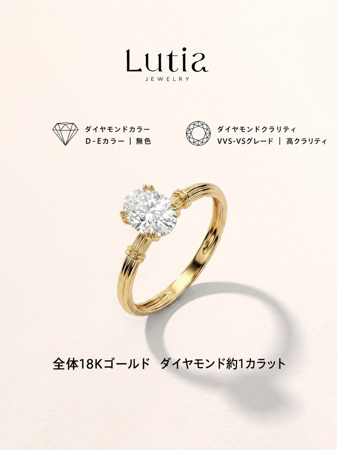 ローマ柱モチーフ オーバルカット ダイヤモンドリング