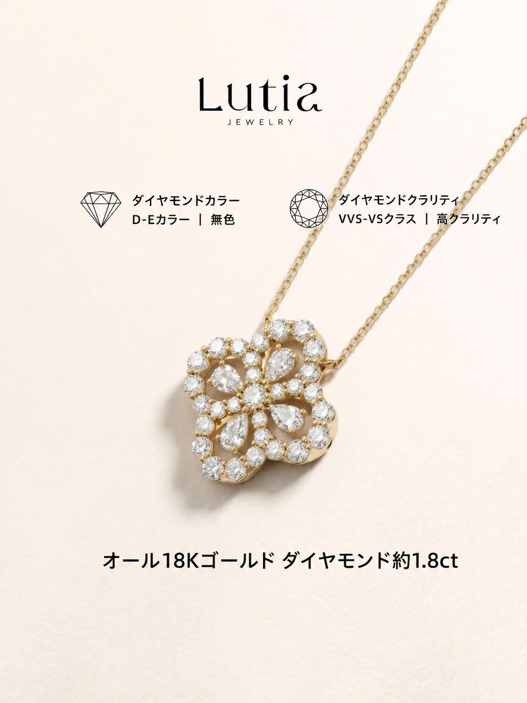 クローバーモチーフ ダイヤモンドネックレス