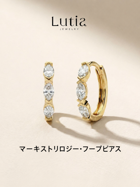 マーキスカット スリーストーンピアス