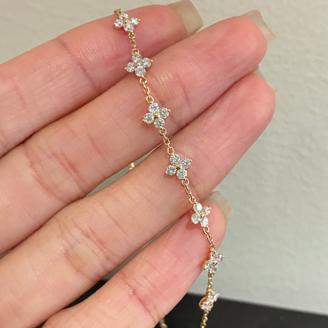 クローバーモチーフ ダイヤモンドブレスレット（合計約0.8ct）