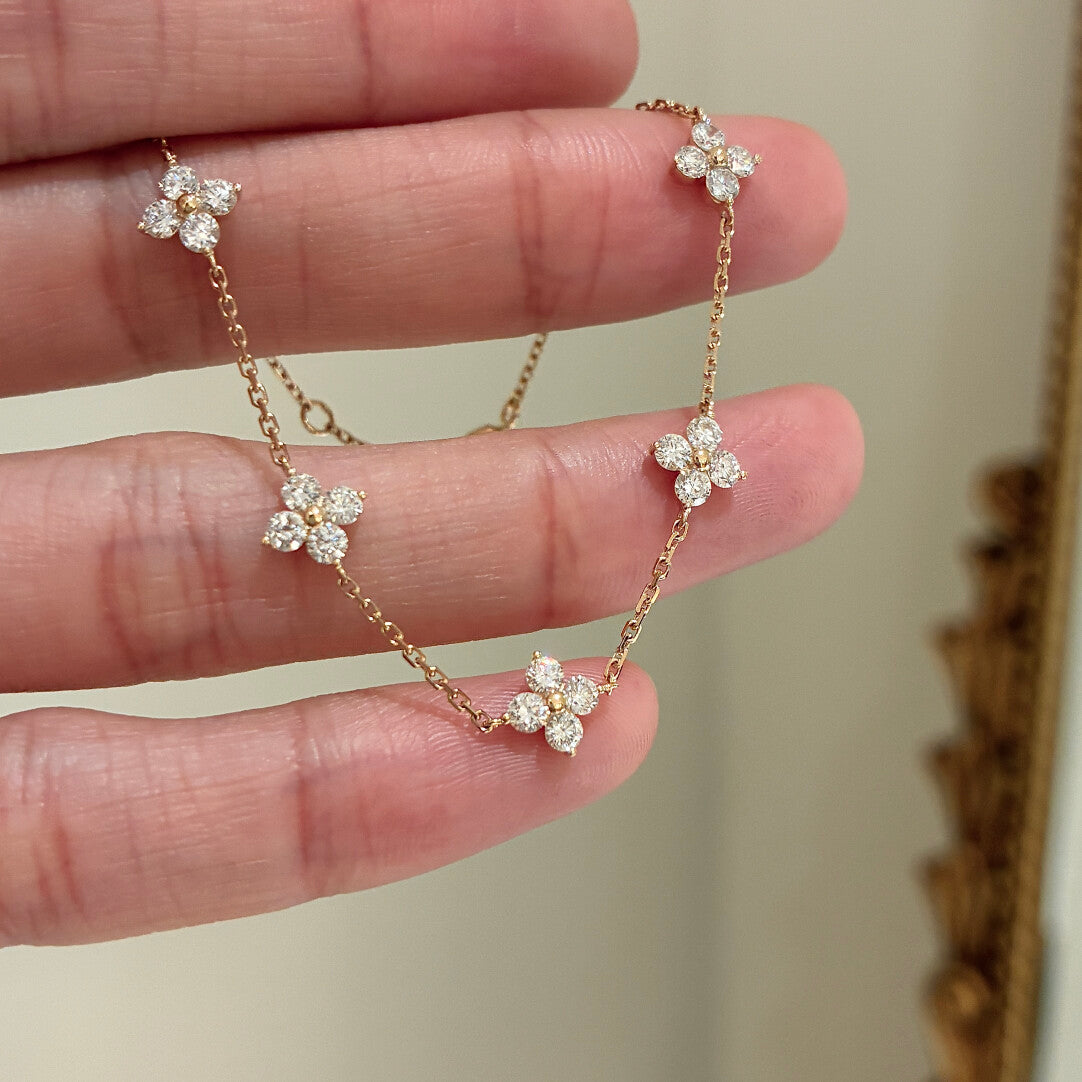 クローバーモチーフ ダイヤモンドブレスレット（合計約1ct）